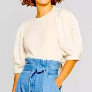 Who What Wear Cream Puff Sleeve Top XL